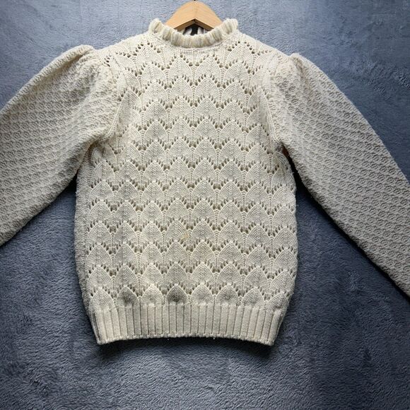 Vintage Cream Sweater Womens Large Boho Granola Ethereal Wool Ruffle 80s Y2K 90s - Picture 13 of 13
